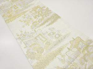 アンティーク　御所車に菊・笠松・楓模様織り出し袋帯（材料）